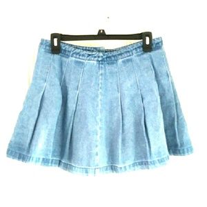 Denim Pleated Mini Skirt